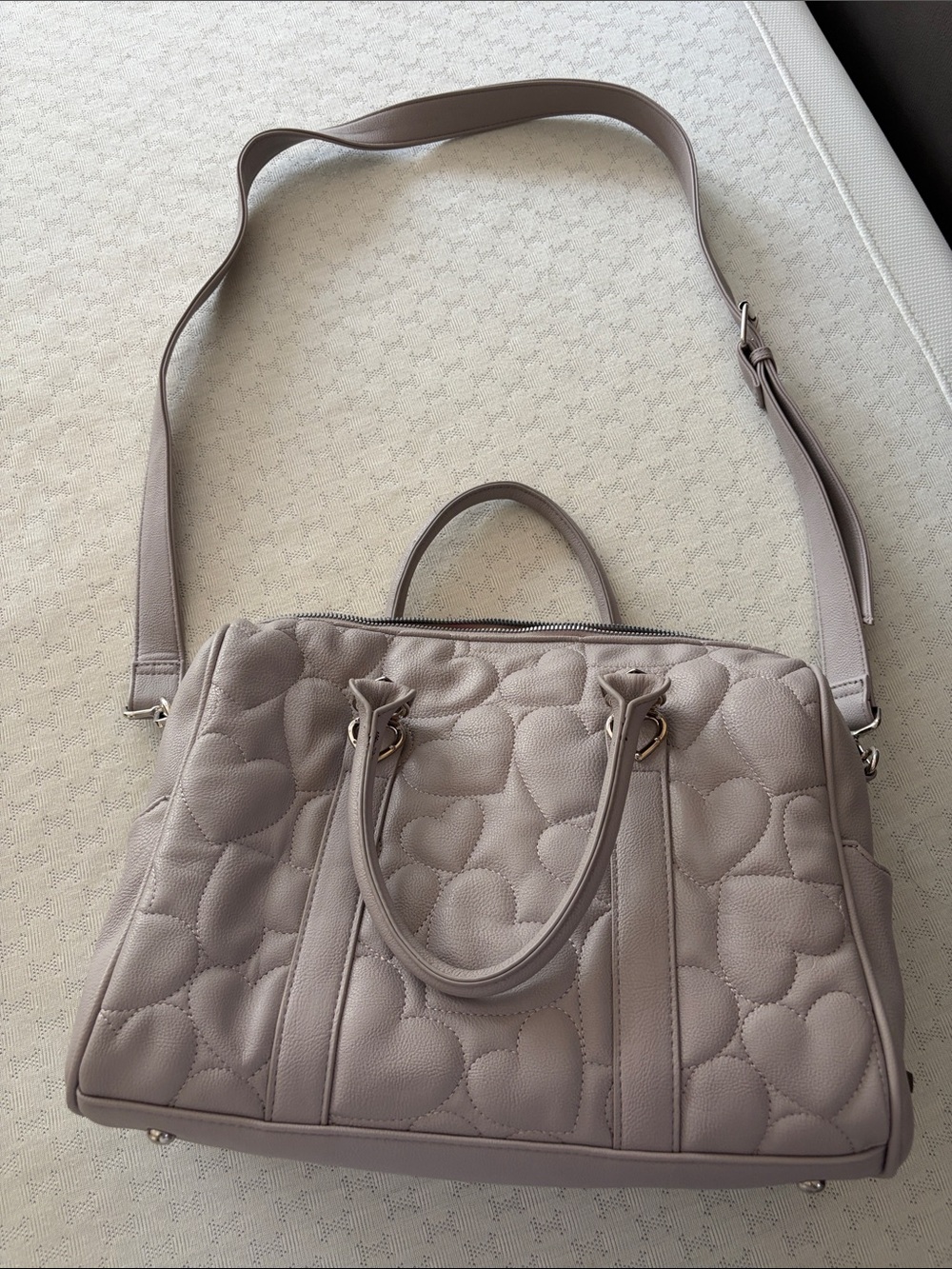 Betsey Johnson Quilted Heart Satchel - Taupe